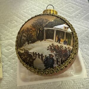 Masters On Silk Christmas Ornament Currier & Ives Winter Night 1991 Krebs 10-51